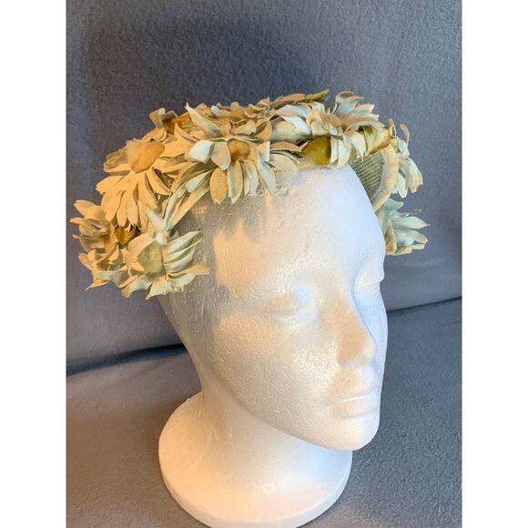 Ladies Daisy Flower Hat with Velvet Bow and Trim Vintage - Picture 9 of 9